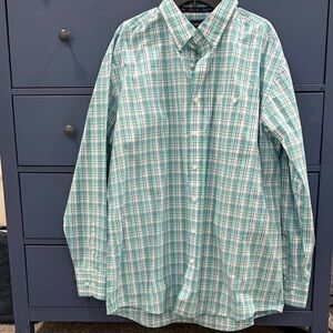 Wrangler Men's Aqua Plaid Button Down Shirt - George Strait Collection